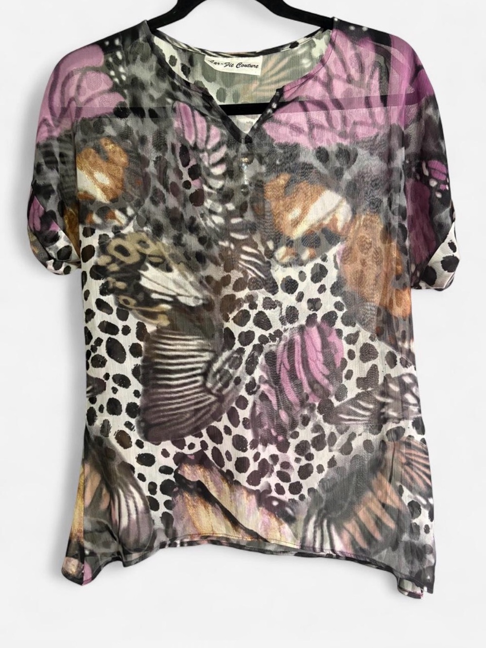 Printed Sheer Butterfly Animal-Blend Women's Silk Top